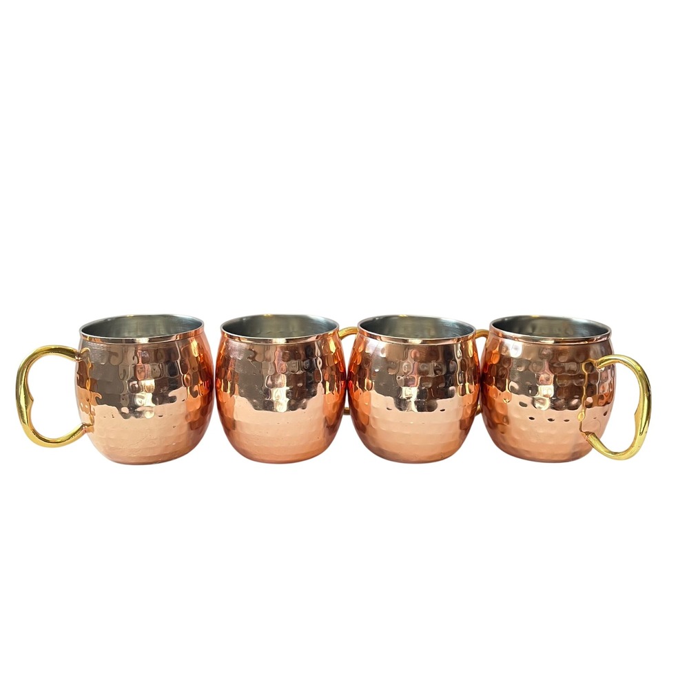 Set of 4 18 Oz. Copper Platted Hammered Stainless Steel Moscow Mule Mug